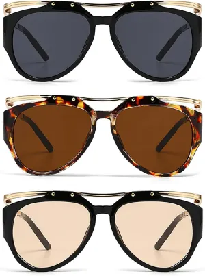 laureles 3Pack Mix Vintage Oversized Cat Eye Y2k Sunglasses Women Men Leopard Brown Sun Glasses Outdoor Travel