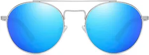 laureles Blue Mirror Lens Full Readers Polarized Reading Glasses Mens Round Metal Frame Driving Sunglasses Women