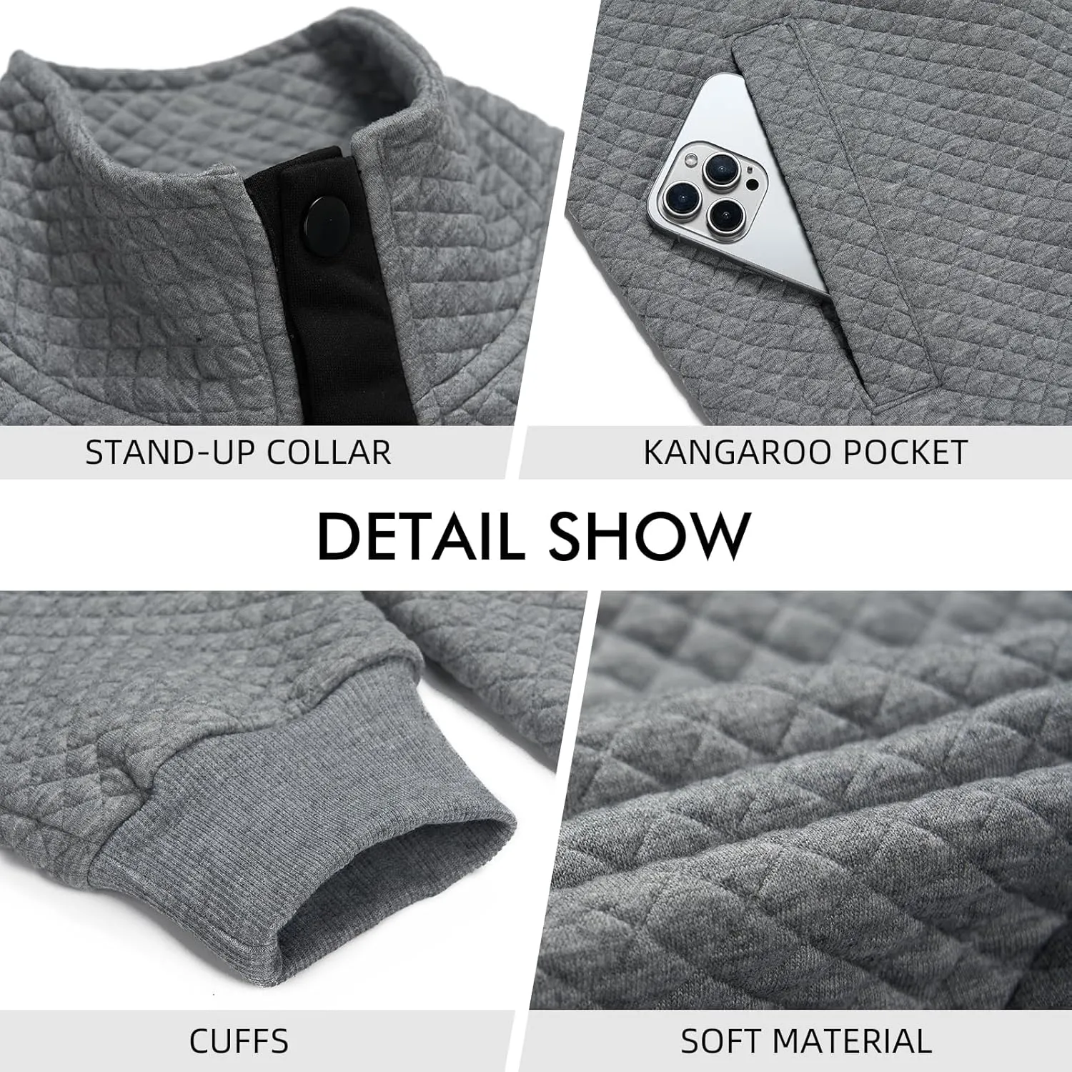 LBL Leading the Better Life Mens Sweatshirt Fashion Stand Collar Button Pullover Sweatshirts with Pockets