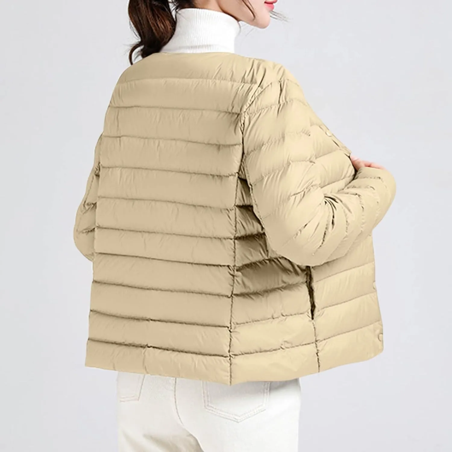 Lightweight Puffer Jacket Women Button Down Jacket Packable Down Jacket Quilted Insulated Jacket Trendy Winter Coat