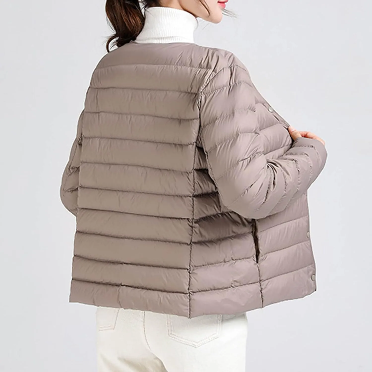 Lightweight Puffer Jacket Women Button Down Jacket Packable Down Jacket Quilted Insulated Jacket Trendy Winter Coat