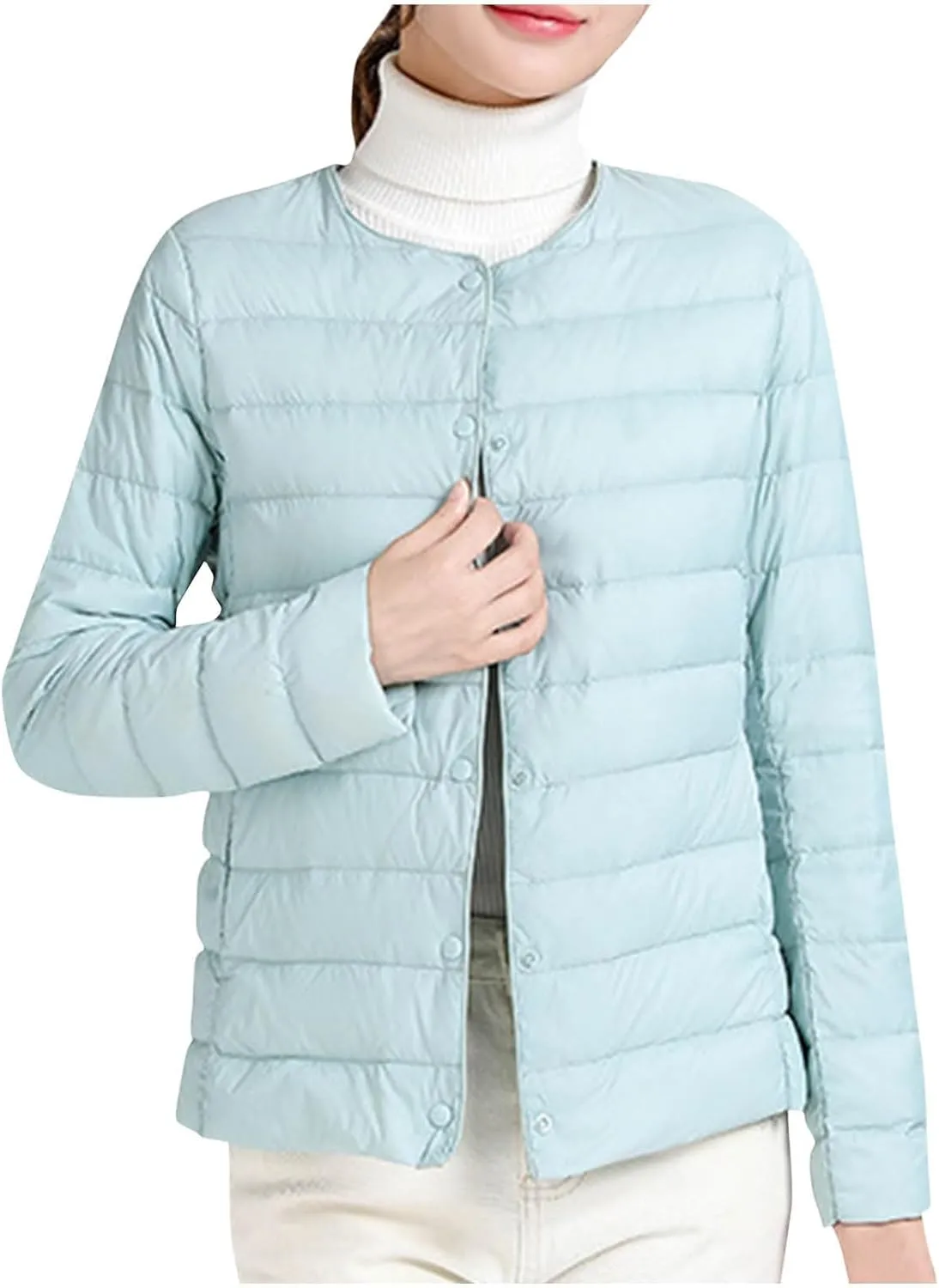Lightweight Puffer Jacket Women Button Down Jacket Packable Down Jacket Quilted Insulated Jacket Trendy Winter Coat