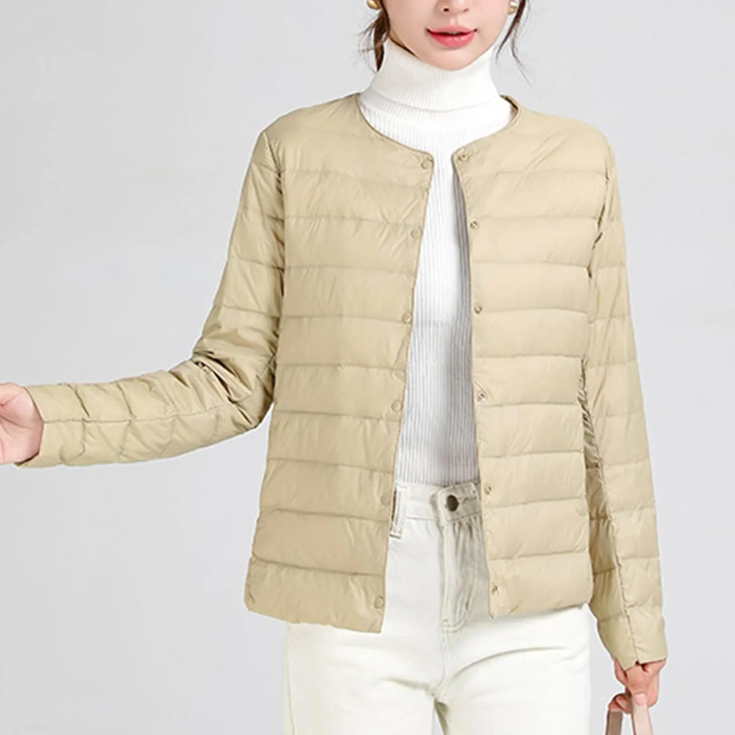 Lightweight Puffer Jacket Women Button Down Jacket Packable Down Jacket Quilted Insulated Jacket Trendy Winter Coat