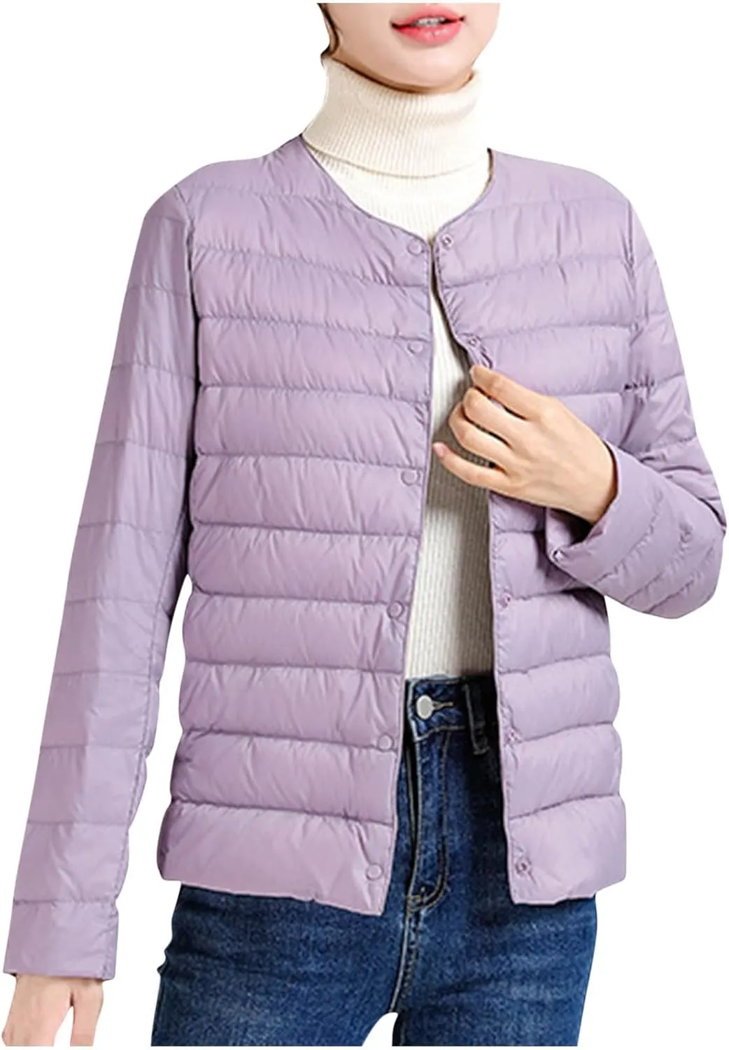 Lightweight Puffer Jacket Women Button Down Jacket Packable Down Jacket Quilted Insulated Jacket Trendy Winter Coat