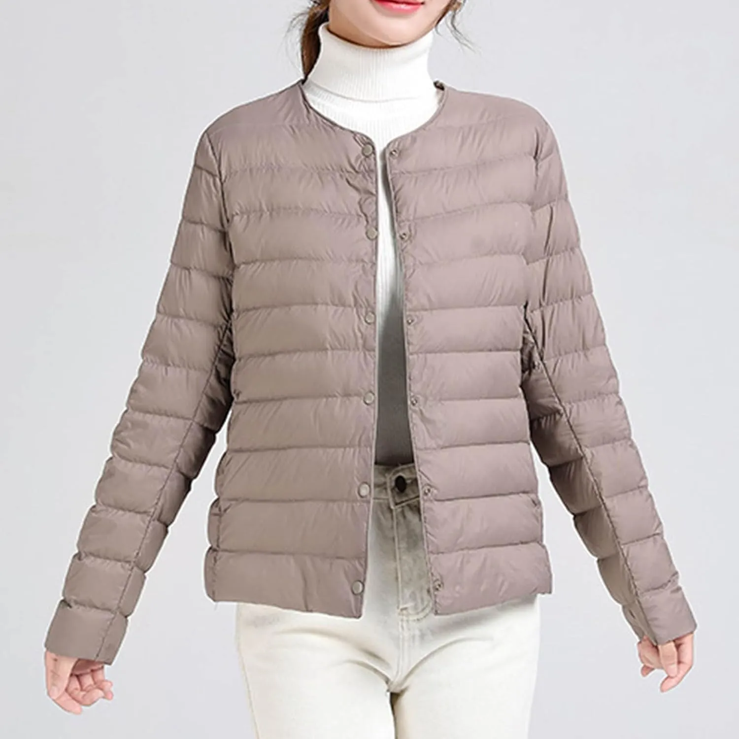 Lightweight Puffer Jacket Women Button Down Jacket Packable Down Jacket Quilted Insulated Jacket Trendy Winter Coat