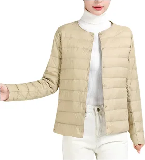 Lightweight Puffer Jacket Women Button Down Jacket Packable Down Jacket Quilted Insulated Jacket Trendy Winter Coat