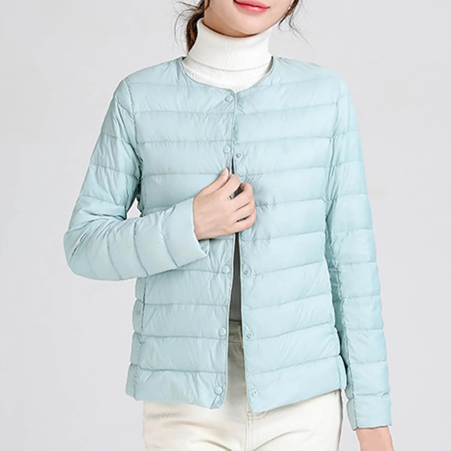 Lightweight Puffer Jacket Women Button Down Jacket Packable Down Jacket Quilted Insulated Jacket Trendy Winter Coat