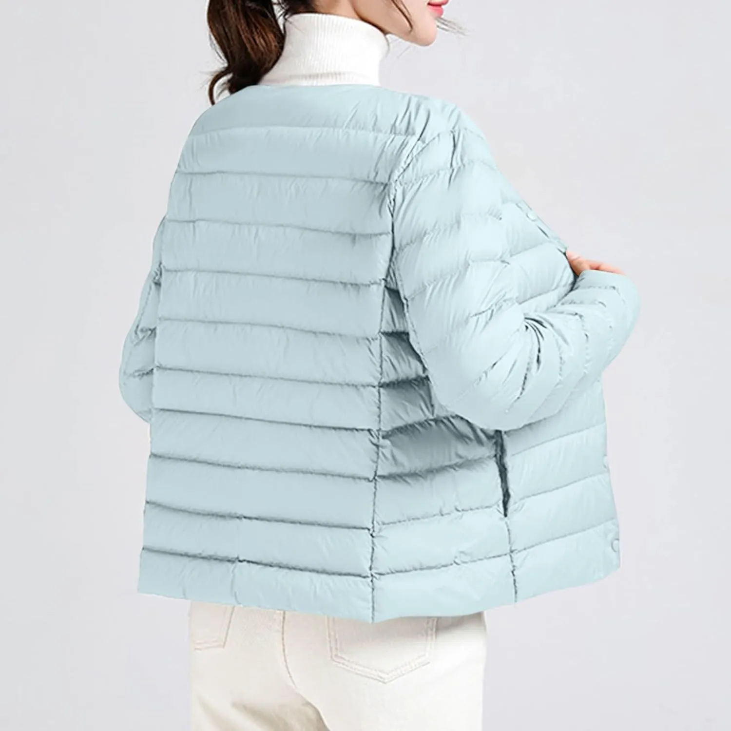 Lightweight Puffer Jacket Women Button Down Jacket Packable Down Jacket Quilted Insulated Jacket Trendy Winter Coat