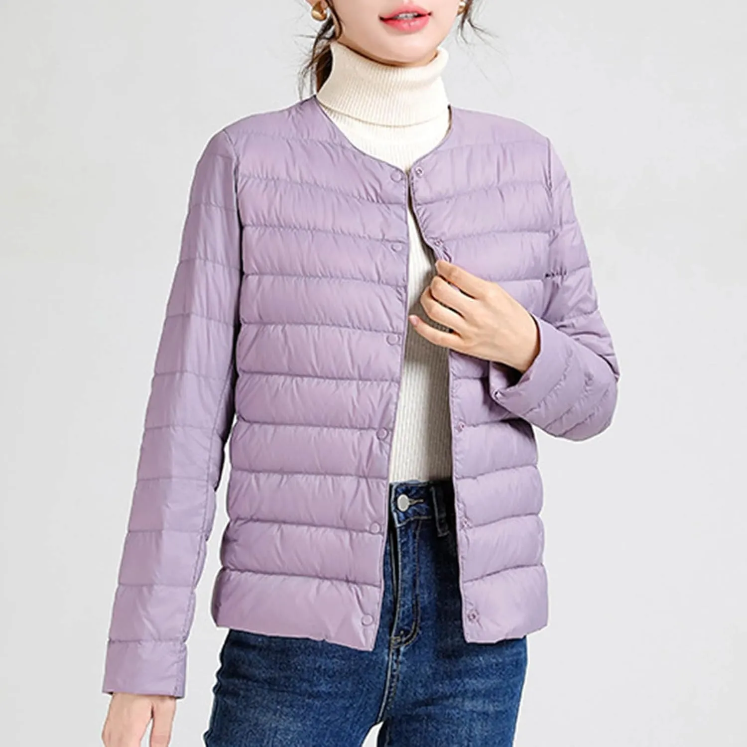 Lightweight Puffer Jacket Women Button Down Jacket Packable Down Jacket Quilted Insulated Jacket Trendy Winter Coat