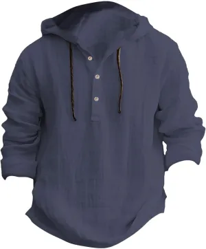 Linen Hoodie Men Spring Fashion 2025 Long Sleeve Button Up Holiday Casual Hawaiian Yoga Beach Hooded Sweatshirts