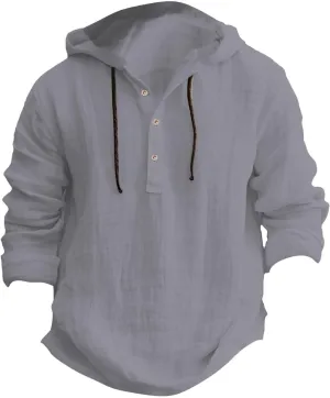 Linen Hoodie Men Spring Fashion 2025 Long Sleeve Button Up Holiday Casual Hawaiian Yoga Beach Hooded Sweatshirts