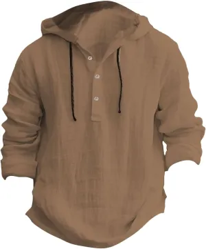 Linen Hoodie Men Spring Fashion 2025 Long Sleeve Button Up Holiday Casual Hawaiian Yoga Beach Hooded Sweatshirts