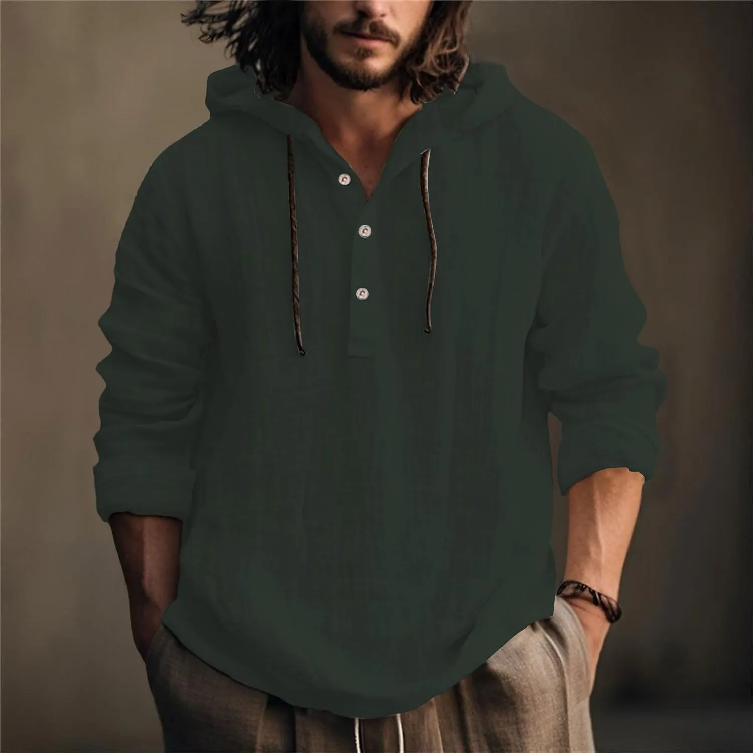 Linen Hoodie Men Spring Fashion 2025 Long Sleeve Button Up Holiday Casual Hawaiian Yoga Beach Hooded Sweatshirts