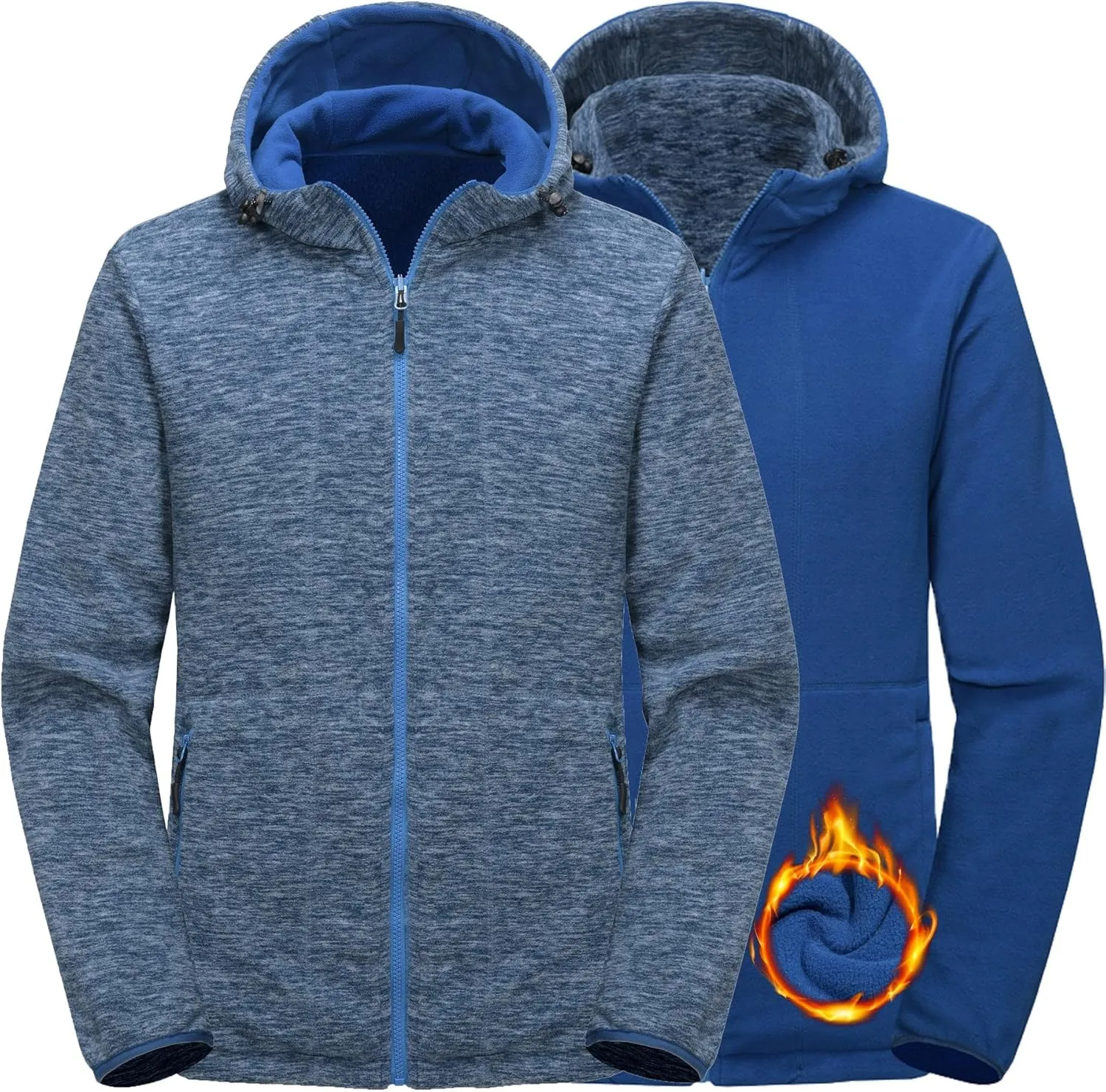 Little Donkey Andy Men's Lightweight Reversible Polar Fleece Jacket Full Zip Hoodie with Pockets Thermal Outdoor Coat