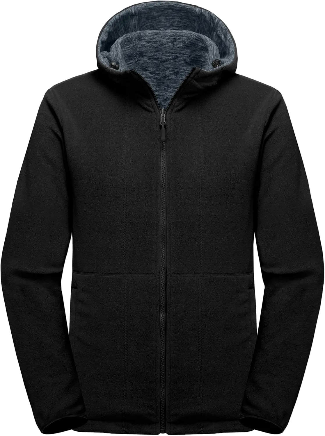 Little Donkey Andy Men's Lightweight Reversible Polar Fleece Jacket Full Zip Hoodie with Pockets Thermal Outdoor Coat