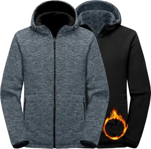 Little Donkey Andy Men's Lightweight Reversible Polar Fleece Jacket Full Zip Hoodie with Pockets Thermal Outdoor Coat
