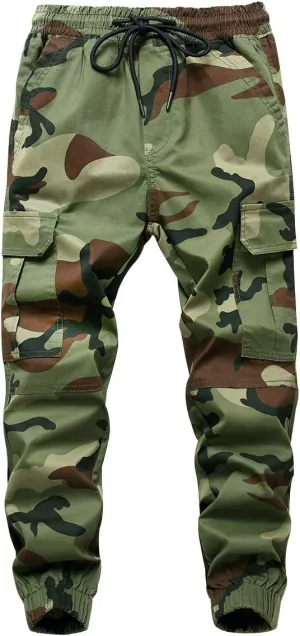 LOKTARC Boys' Pull-On Slim Fit Camo Cargo Jogger Pants