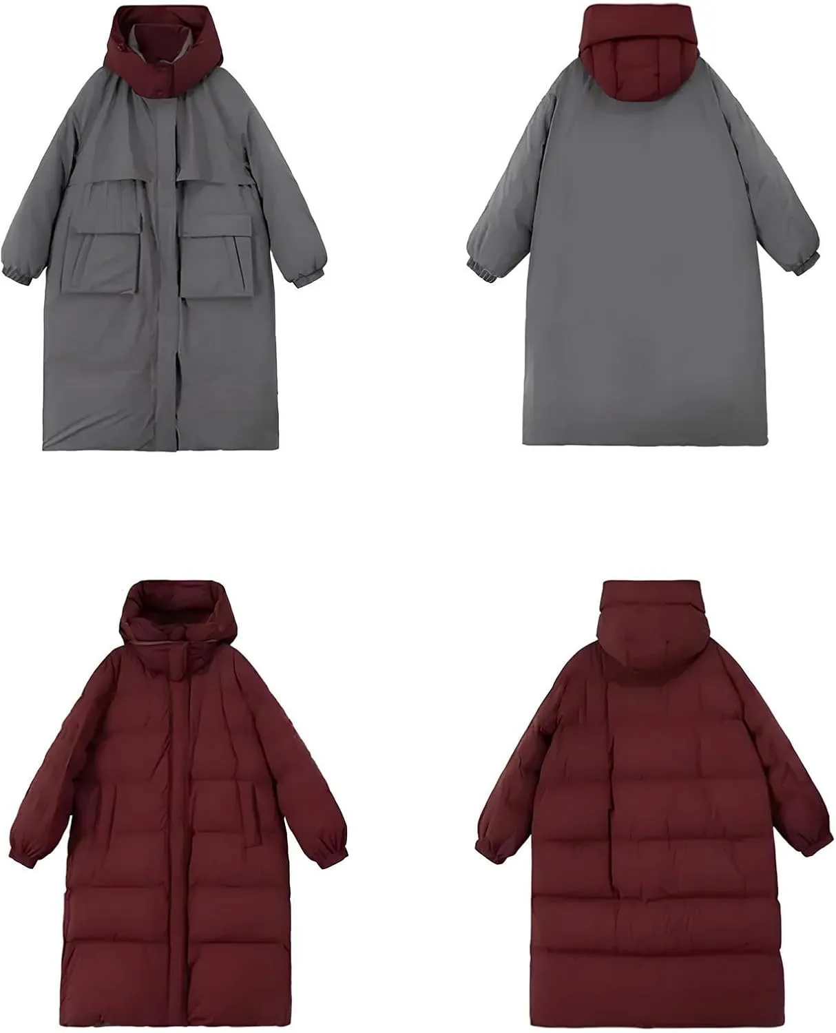 Long Puffer Coat Women Hooded Reversible Down Jacket Thicken Warm Winter Coats Oversized Long Sleeve Puffer Jacket