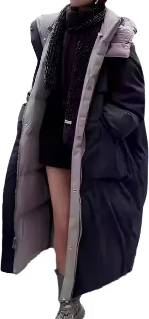 Long Puffer Coat Women Hooded Reversible Down Jacket Thicken Warm Winter Coats Oversized Long Sleeve Puffer Jacket