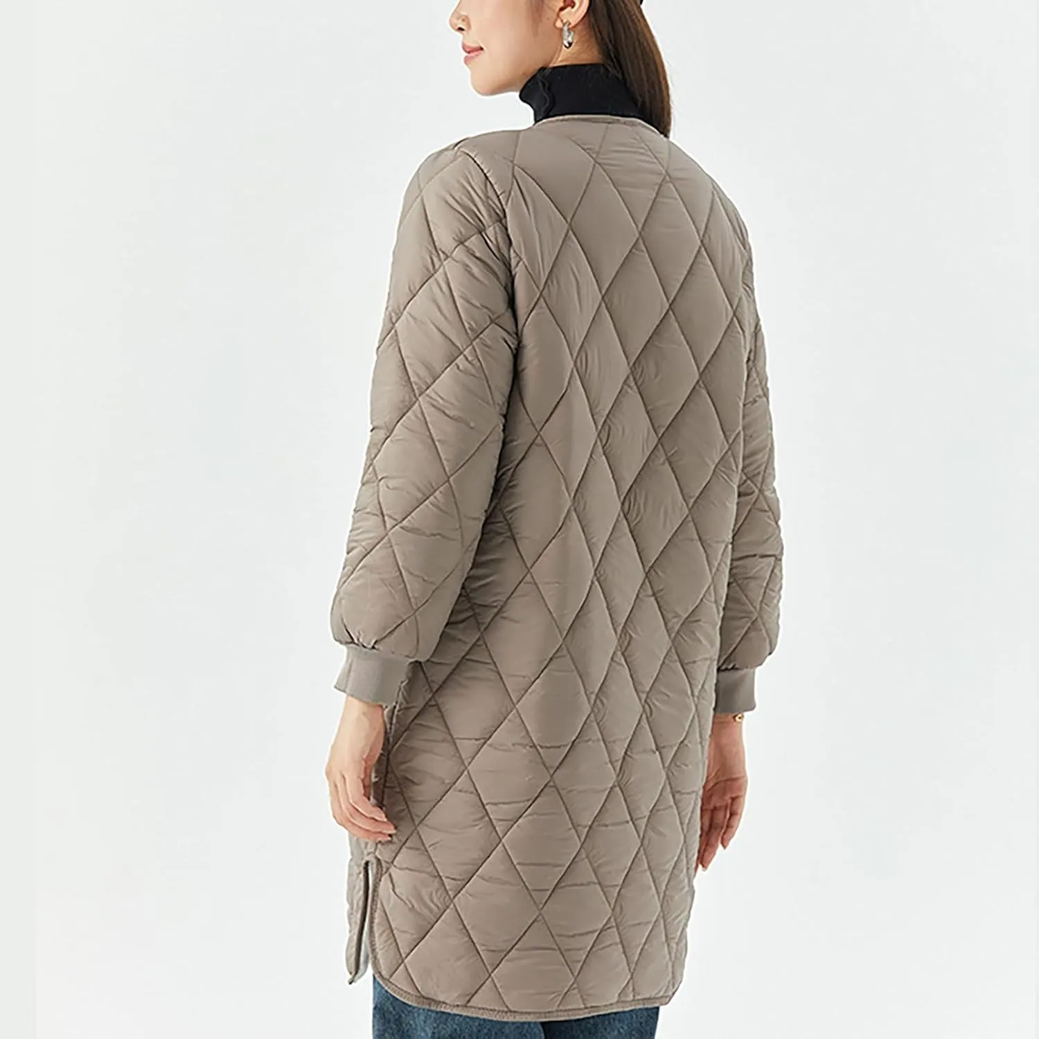 Long Puffer Coat Women Mid Length Quilted Fleece Down Jacket Lightweight Warm Winter Coats Long Sleeve Outerwear