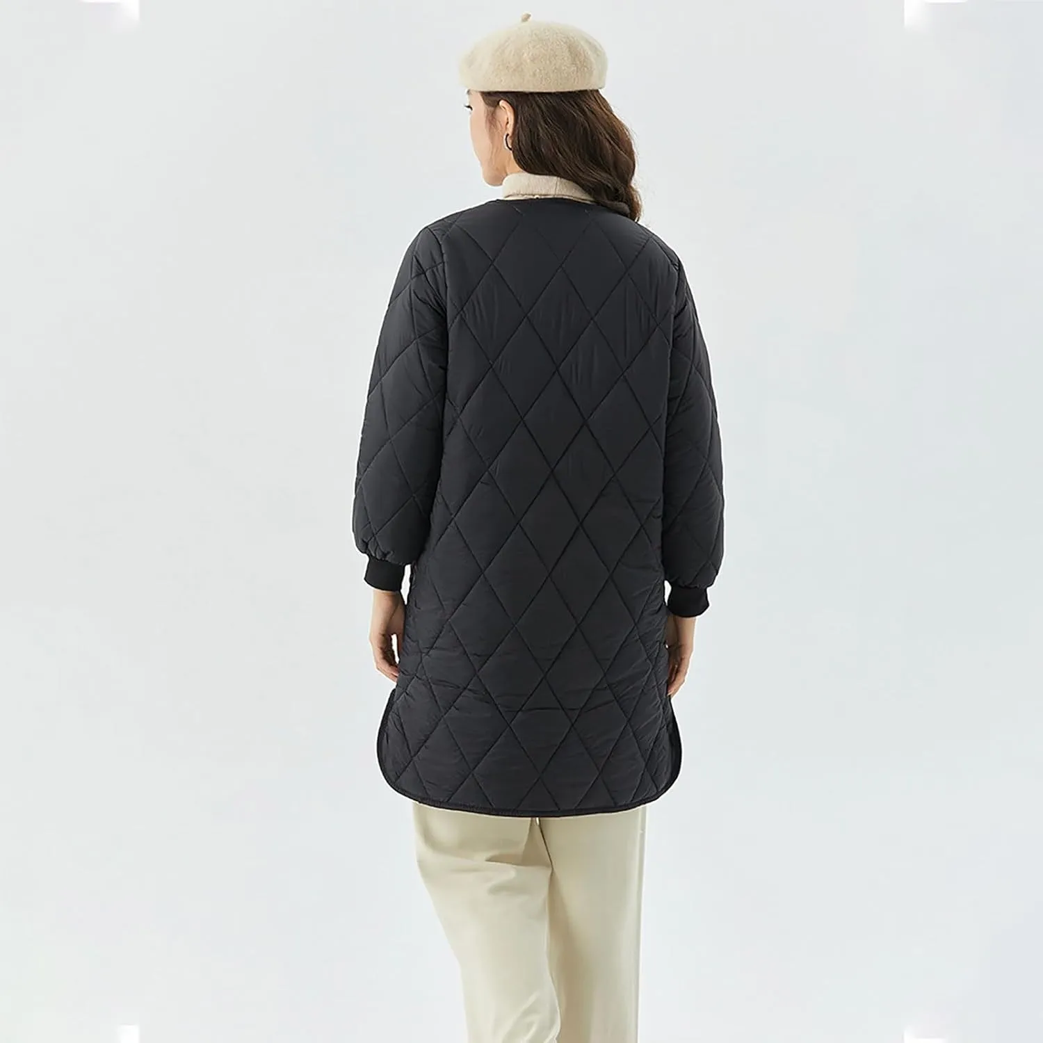 Long Puffer Coat Women Mid Length Quilted Fleece Down Jacket Lightweight Warm Winter Coats Long Sleeve Outerwear