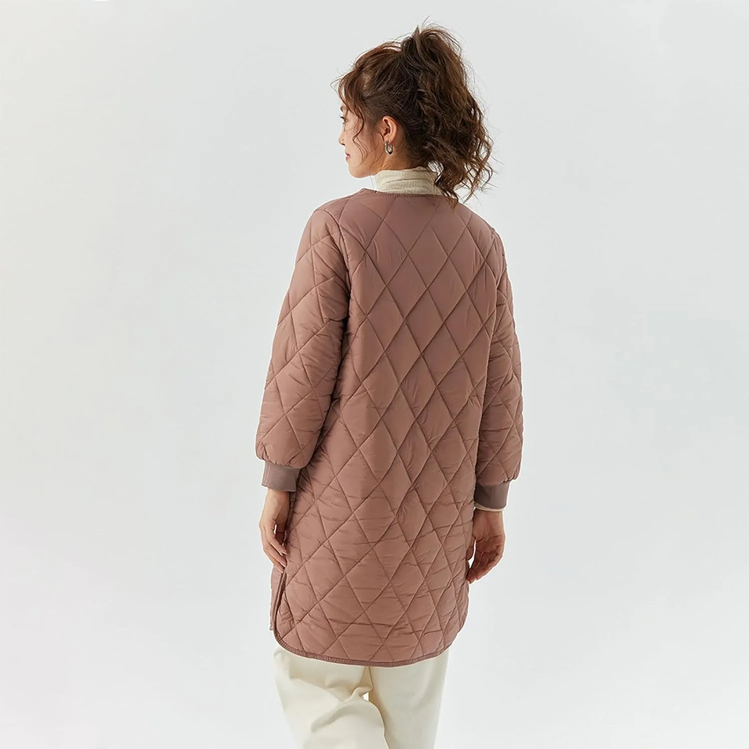 Long Puffer Coat Women Mid Length Quilted Fleece Down Jacket Lightweight Warm Winter Coats Long Sleeve Outerwear