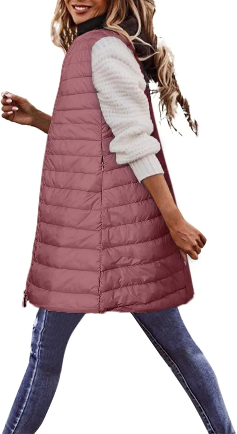 Long Vest for Women Sleeveless Hooded Windproof Winter Coat with Recycled Insulation Sleeveless Hoodies Full Long