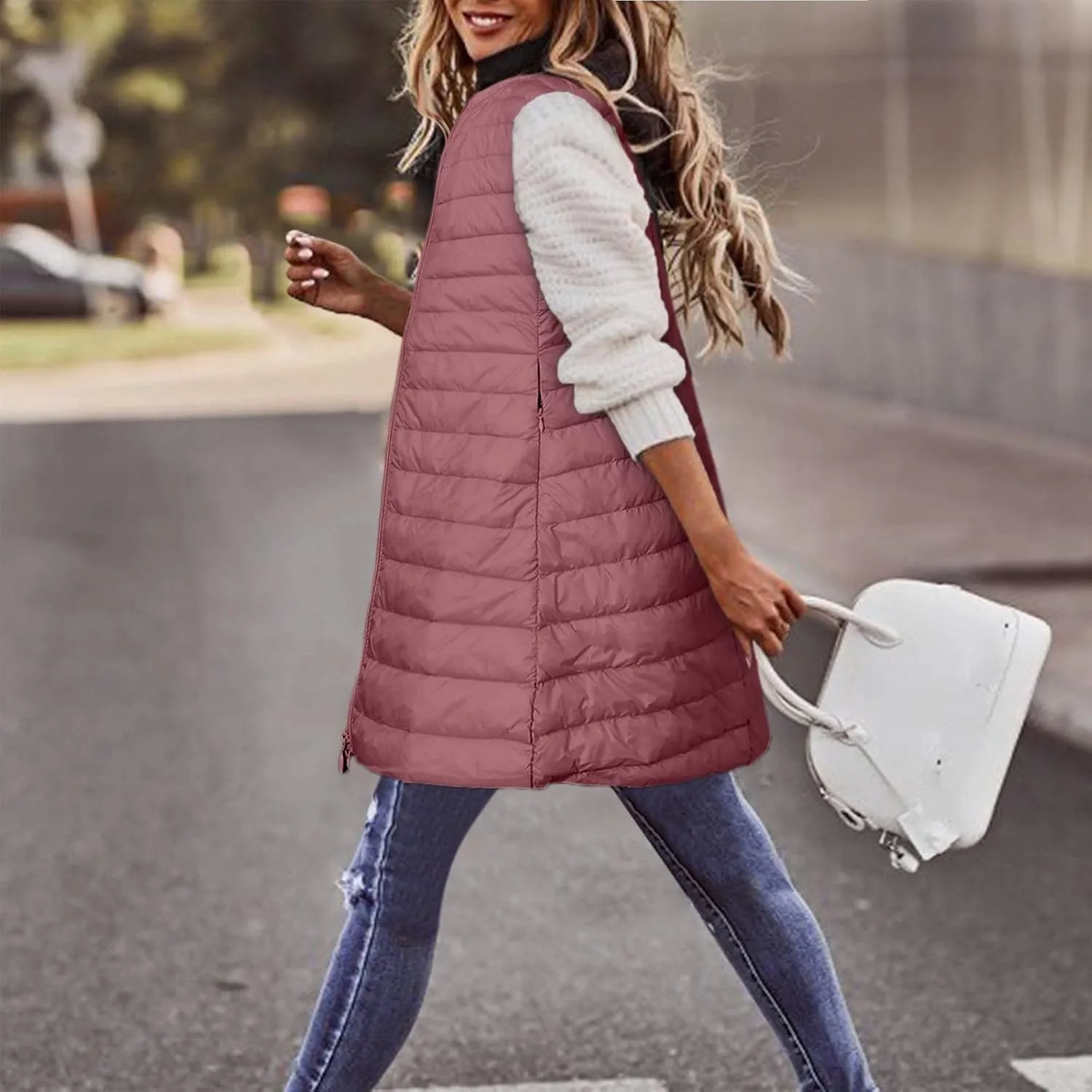 Long Vest for Women Sleeveless Hooded Windproof Winter Coat with Recycled Insulation Sleeveless Hoodies Full Long