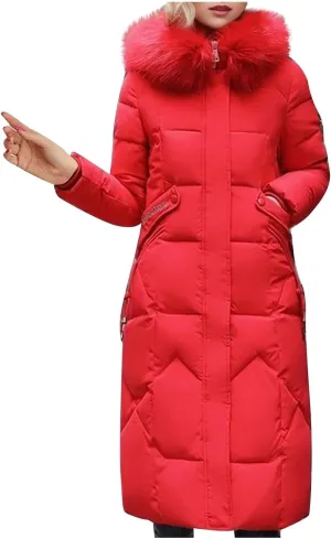 Long Warm Winter Down Coats For Women Fashion Quilted Puffer Jackets Fur Hood Casual down jackets down jacket