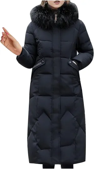 Long Warm Winter Down Coats For Women Fashion Quilted Puffer Jackets Fur Hood Casual down jackets down jacket