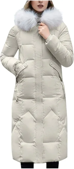 Long Warm Winter Down Coats For Women Fashion Quilted Puffer Jackets Fur Hood Casual down jackets down jacket