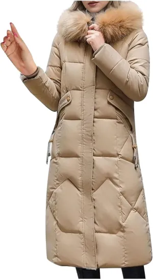 Long Warm Winter Down Coats For Women Fashion Quilted Puffer Jackets Fur Hood Casual down jackets down jacket