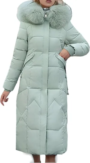 Long Warm Winter Down Coats For Women Fashion Quilted Puffer Jackets Fur Hood Casual down jackets down jacket