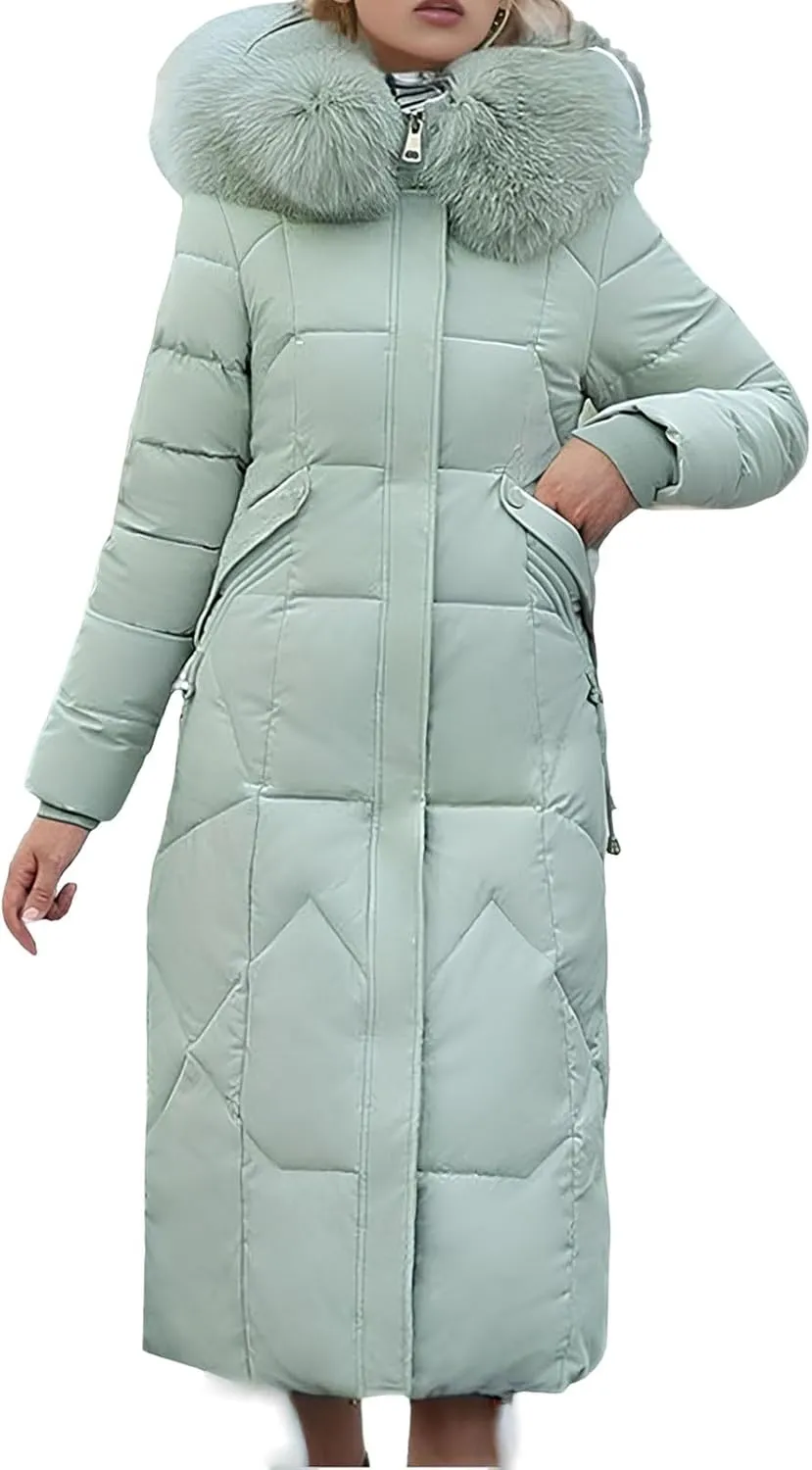 Long Warm Winter Down Coats For Women Fashion Quilted Puffer Jackets Fur Hood Casual down jackets down jacket