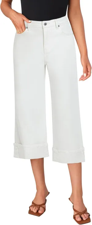 LookbookStore Capris Jeans for Women Wide Leg High Waisted Casual Summer Roll Hem Cropped Stretch Denim Jean Capri Pants