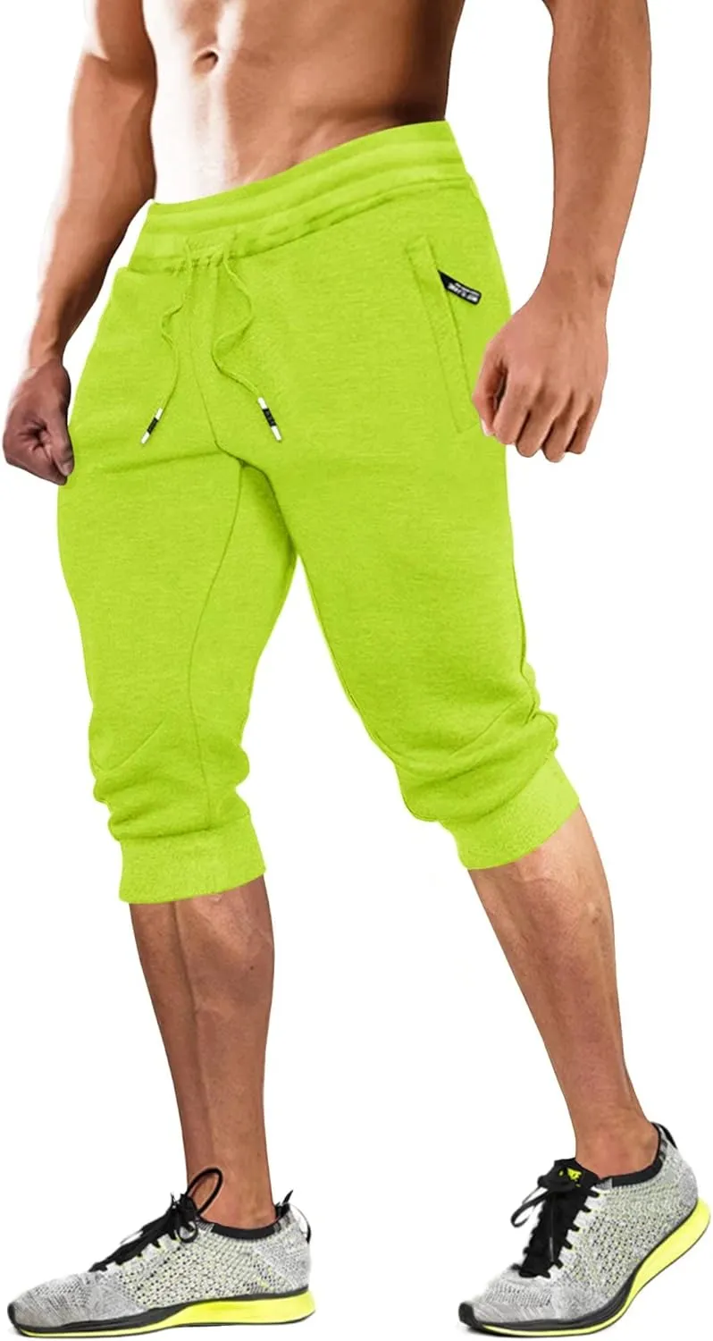 MAGCOMSEN Men's 3/4 Joggers Capri Pants with Zipper Pockets Slim Fit Training Running Workout Capri Joggers