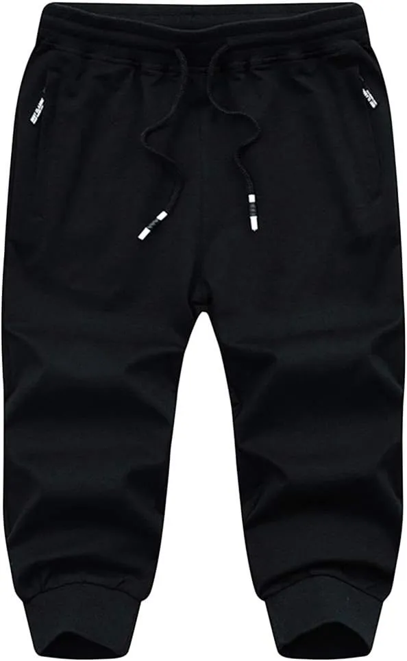 MAGCOMSEN Men's 3/4 Joggers Capri Pants with Zipper Pockets Slim Fit Training Running Workout Capri Joggers
