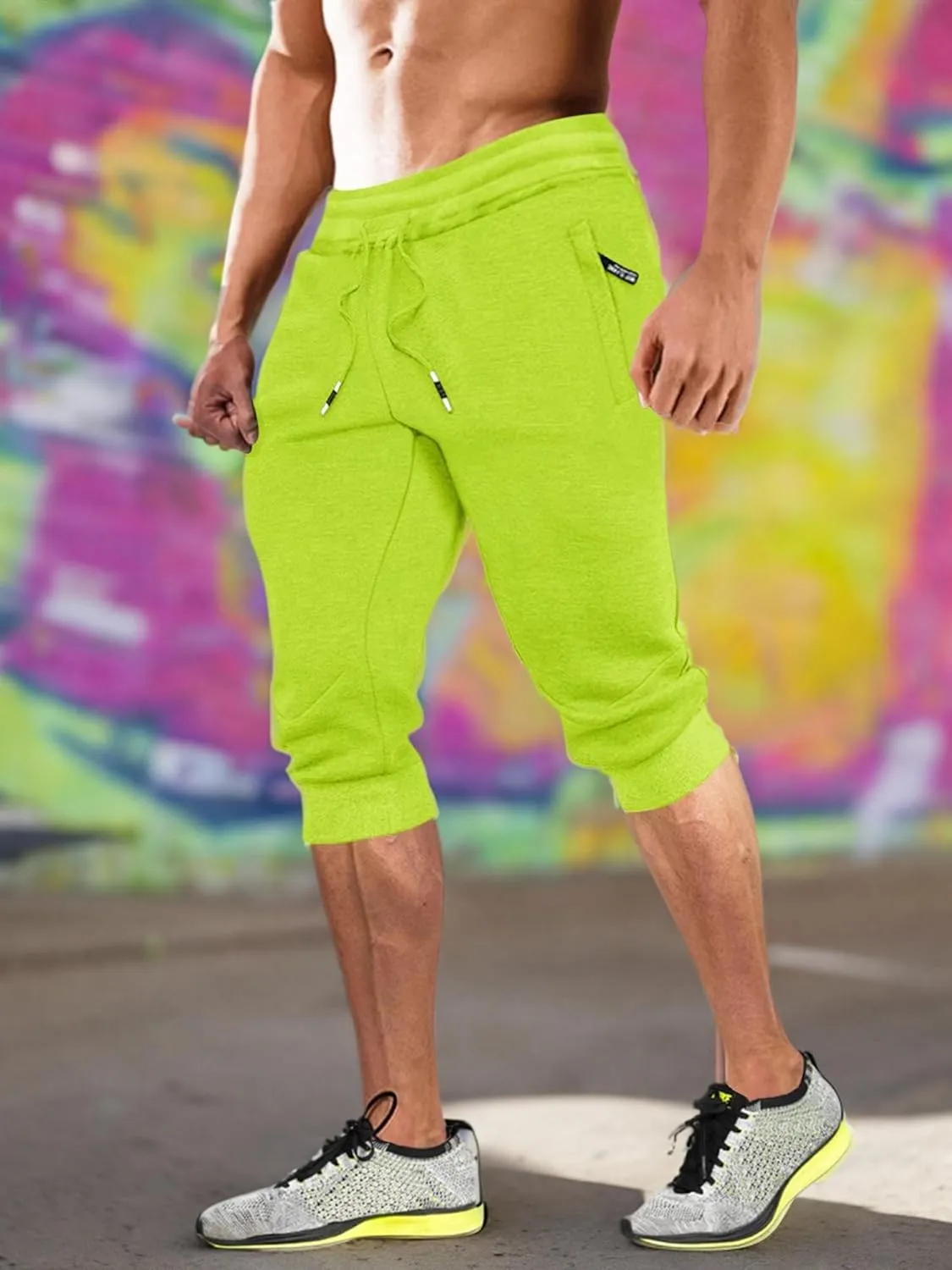 MAGCOMSEN Men's 3/4 Joggers Capri Pants with Zipper Pockets Slim Fit Training Running Workout Capri Joggers