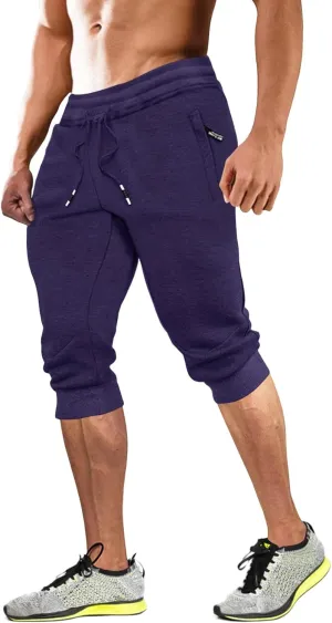 MAGCOMSEN Men's 3/4 Joggers Capri Pants with Zipper Pockets Slim Fit Training Running Workout Capri Joggers