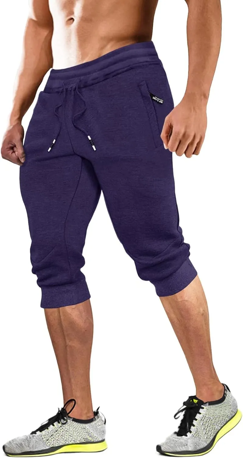 MAGCOMSEN Men's 3/4 Joggers Capri Pants with Zipper Pockets Slim Fit Training Running Workout Capri Joggers