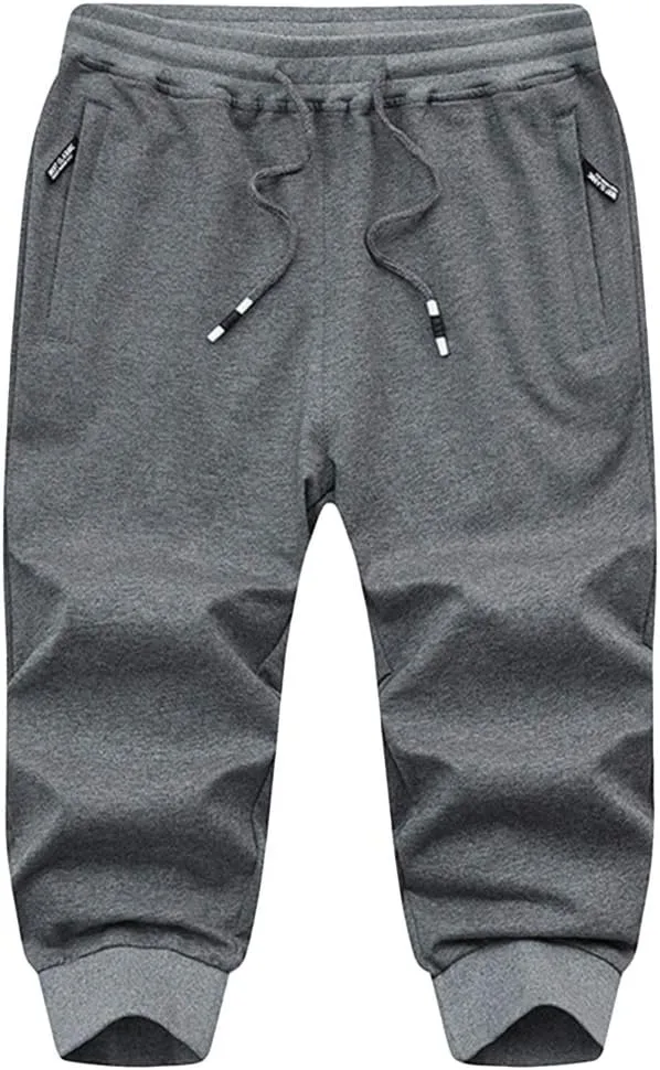 MAGCOMSEN Men's 3/4 Joggers Capri Pants with Zipper Pockets Slim Fit Training Running Workout Capri Joggers