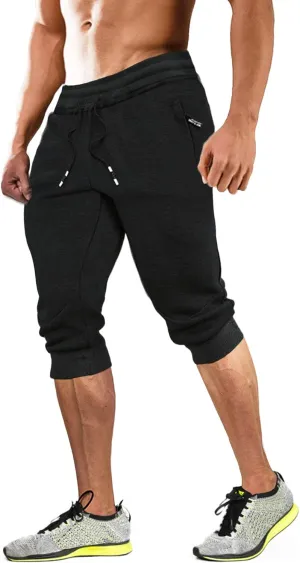 MAGCOMSEN Men's 3/4 Joggers Capri Pants with Zipper Pockets Slim Fit Training Running Workout Capri Joggers