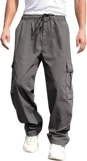 Male Versatile All Season Cargo Pants Multi Pocket Hem Solid Color Plus Size Outdoor Trousers Sports Pants