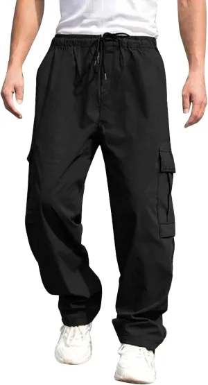 Male Versatile All Season Cargo Pants Multi Pocket Hem Solid Color Plus Size Outdoor Trousers Sports Pants