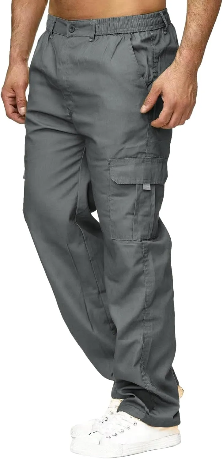 Male Versatile All Season Cargo Pants Multi Pocket Zip Button Hem Solid Color Plus Size Outdoor Lightweight Pants