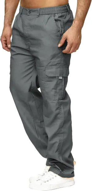 Male Versatile All Season Cargo Pants Multi Pocket Zip Button Hem Solid Color Plus Size Outdoor Lightweight Pants