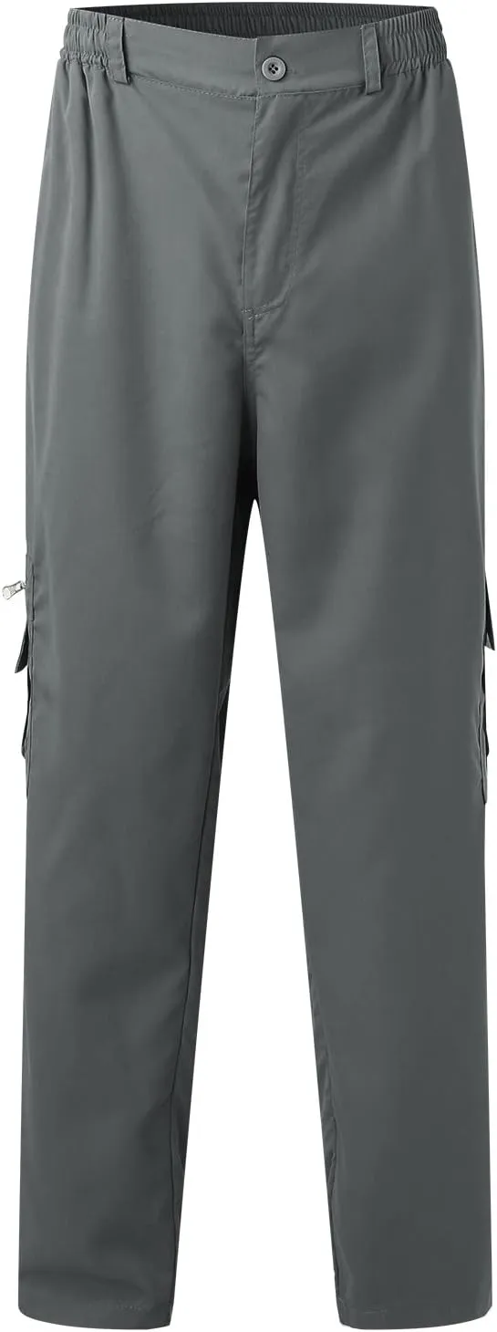 Male Versatile All Season Cargo Pants Multi Pocket Zip Button Hem Solid Color Plus Size Outdoor Lightweight Pants