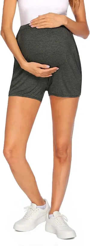 Maternity Shorts Over Belly Pregnancy Workout Pants Lounge Joggers Comfy Stretchy Pajama Shorts with Pockets