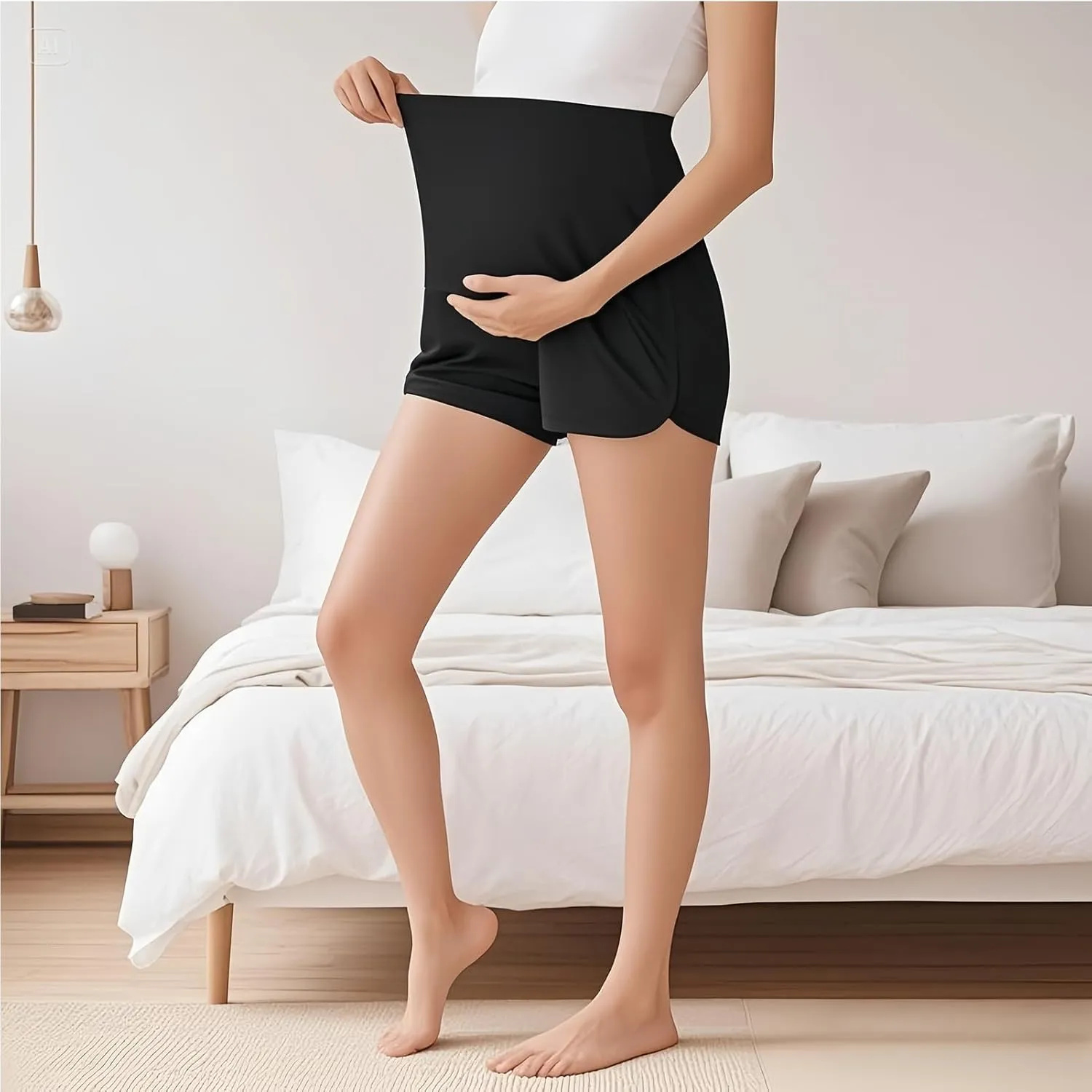 Maternity Shorts Over Belly Pregnancy Workout Pants Lounge Joggers Comfy Stretchy Pajama Shorts with Pockets