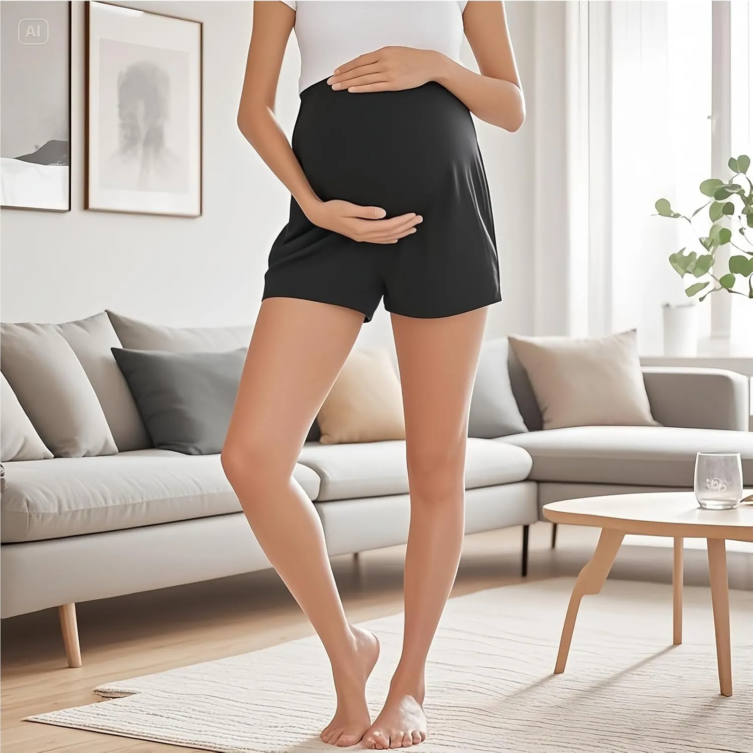 Maternity Shorts Over Belly Pregnancy Workout Pants Lounge Joggers Comfy Stretchy Pajama Shorts with Pockets